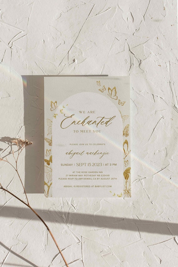 Enchanted To Meet You Editable Baby Shower Invitation, Taylor Swift, Enchanted Baby Shower, Butterfly Invite, DIY, Printable #goldarch