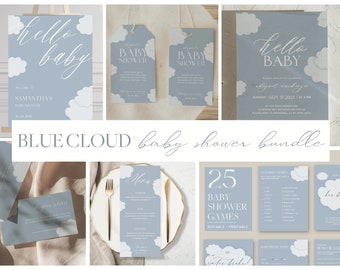 BLUE CLOUD Baby Shower Bundle, Baby Shower Games, Welcome Sign, Invitations, Favor Tags, Stickers, Raffle Tickets, Menu, Printable Cloud