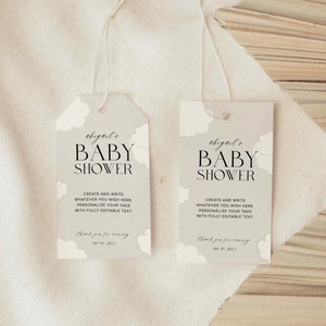 Bewerkbare Cloud Gift Tags voor baby shower, Party Favor Tags, Favor Tags, Cloud, Minimaal, Afdrukbaar 3,5x2 formaat #tagA