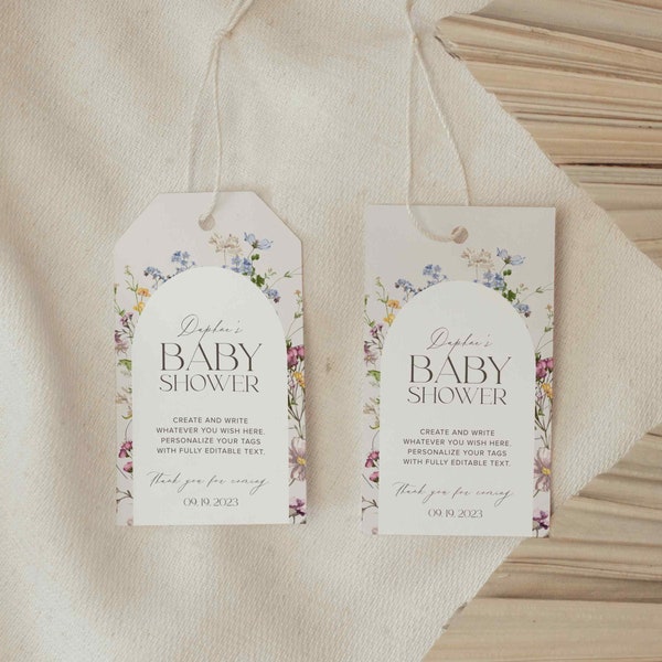 Baby in Bloom Gift Tags for Baby Shower, Party Favour Tags, Favor Tags, Minimal, Printable 3.5x2 size