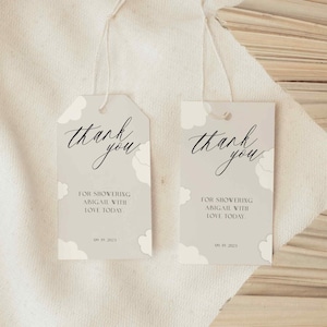 Editable Cloud Gift Tags for Baby Shower, Party Favour Tags, Favor Tags, Cloud, Minimal, Printable 3.5x2 size #tagC