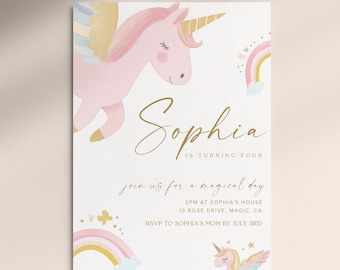 Unicorn Birthday Invite, Digital Printable Invite, Girl Birthday Invite, Unicorn Birthday, 2nd Birthday, 3rd Birthday, Baby Girl Birthday #B