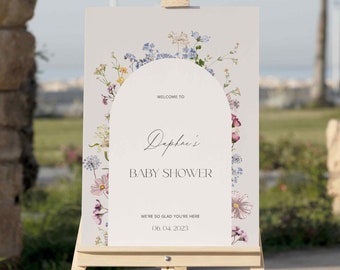 Baby in Bloom Welcome Sign, Baby Shower Sign, Wildflowers, Minimal, Printable, Downloadable Sign Template, 18x24 and 24x36 sizes #wildflower