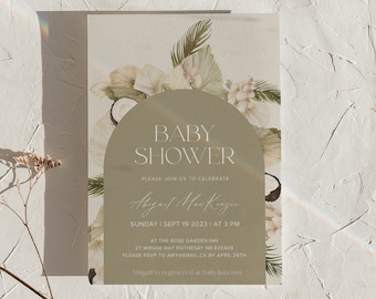 Editable Baby Shower Invitation, Boho Arch, Printable, Downloadable Invite, Neutral, Minimal, Sand