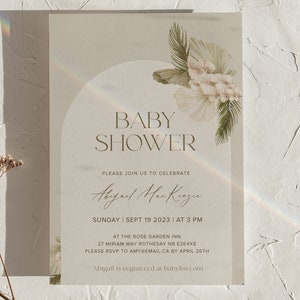 Editable Baby Shower Invitation, Boho Arch, Printable, Downloadable Invite, Neutral, Minimal, Linen image 1