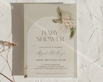 Editable Baby Shower Invitation, Boho Arch, Printable, Downloadable Invite, Neutral, Minimal, Linen