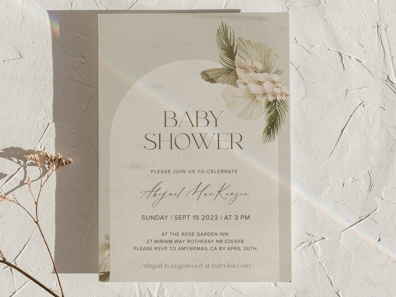 Editable Baby Shower Invitation, Boho Arch, Printable, Downloadable Invite, Neutral, Minimal, Linen image 1