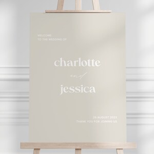 Editable Wedding Welcome Sign, Printable, Downloadable Sign Template, Minimal, Neutral, 18x24 and 24x36 sizes #Jessica