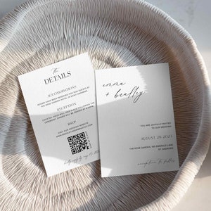 Minimal Wedding Invitation with QR code, Editable Invite, Printable Template, White Wedding Invite Design 5x7 size Emma image 2