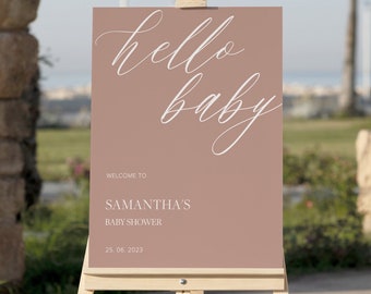 Hello Baby Shower Welcome Sign, Printable, Downloadable Sign Template, Minimal, Pink, 18x24 and 24x36 sizes #Samantha