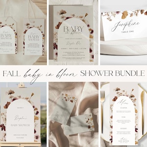 FALL Baby in BLOOM Shower Bundle, Baby Shower Games, Welcome Sign, Invitations, Thank you, Favor tags, Tickets, Menu, Autumn Baby Shower