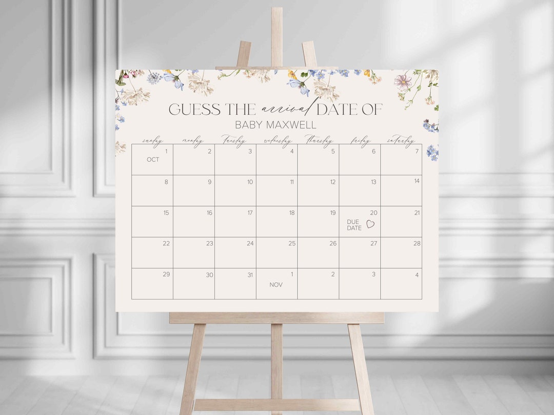 Due Date Calendar, Baby in Bloom Sign, Baby Shower Sign, Wildflowers ...