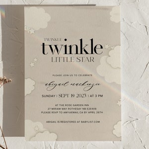 Editable Baby Shower Invitation, Twinkle Twinkle Little Star, Printable, Downloadable Invite, Minimal image 1