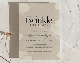 Editable Baby Shower Invitation, Twinkle Twinkle Little Star, Printable, Downloadable Invite, Minimal