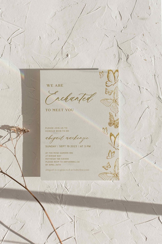 Enchanted To Meet You Editable Baby Shower Invitation, Taylor Swift, Enchanted Baby Shower, Butterfly Invite, DIY, Printable #gold