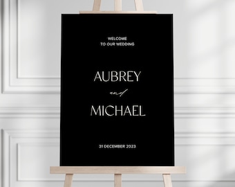 Editable Wedding Welcome Sign, Printable, Downloadable Sign Template, Minimal, Black, New Years Eve, 18x24 and 24x36 sizes