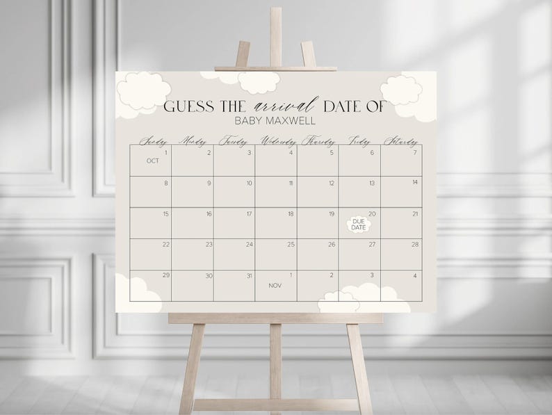 CLOUD Baby Shower Bundle, Baby Shower Games, Welcome Sign, Invitations, Tags, Stickers, Raffle Tickets, Due Date Calendar, Downloadable image 10