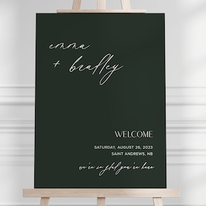 Cartello di benvenuto per matrimonio modificabile Smeraldo, modello di cartello stampabile e scaricabile, dimensioni minime, neutre, verdi 18x24 e 24x36 #Smeraldo