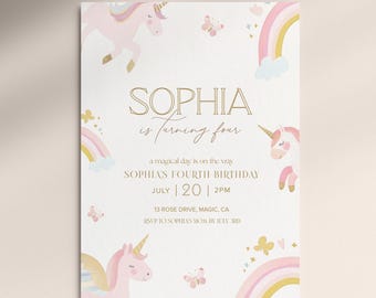 Unicorn Birthday Invite, Digital Printable Invite, Girl Birthday Invite, Unicorn Birthday, 2nd Birthday, 3rd Birthday, Baby Girl Birthday #A