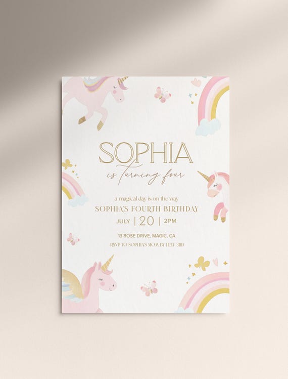 Unicorn Birthday Invite, Digital Printable Invite, Girl Birthday Invite, Unicorn Birthday, 2nd Birthday, 3rd Birthday, Baby Girl Birthday #A