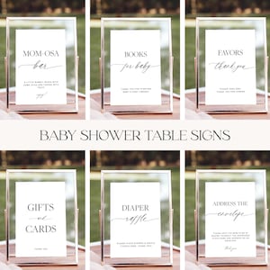 Baby Shower Table Signs Bundle, 10 Editable Minimal Templates, Gifts and Cards, Diaper Raffle, Sweets, Momosa, Books for Baby, 5x7 and 8x10