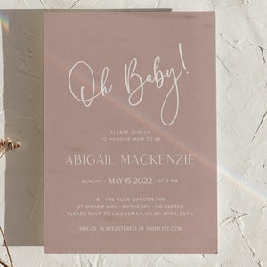 Editable Baby Shower Invitation, Oh Baby Pink, Printable, Downloadable Invite, Neutral, Minimal