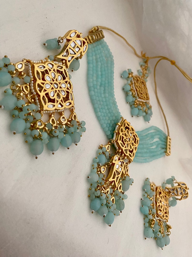 Light Blue Choker Set Kundan Choker Set Indian Choker Necklace Set, Indian Bridal Necklace Set