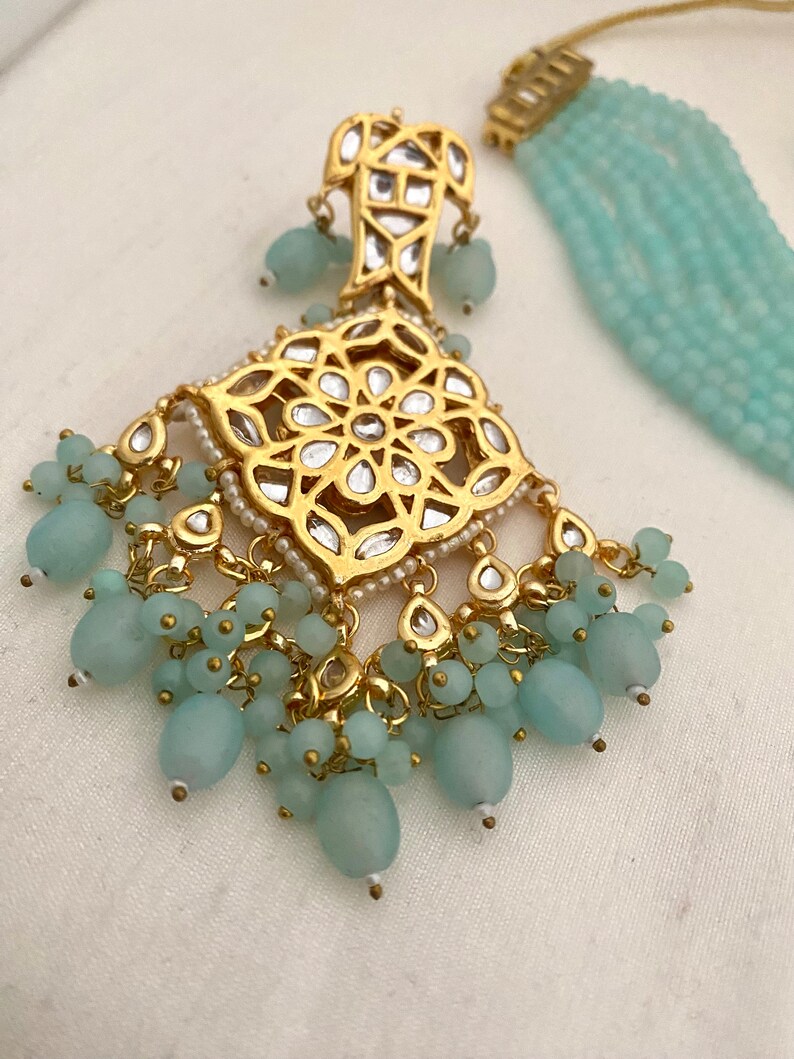Light Blue Choker Set Kundan Choker Set Indian Choker Necklace Set, Indian Bridal Necklace Set
