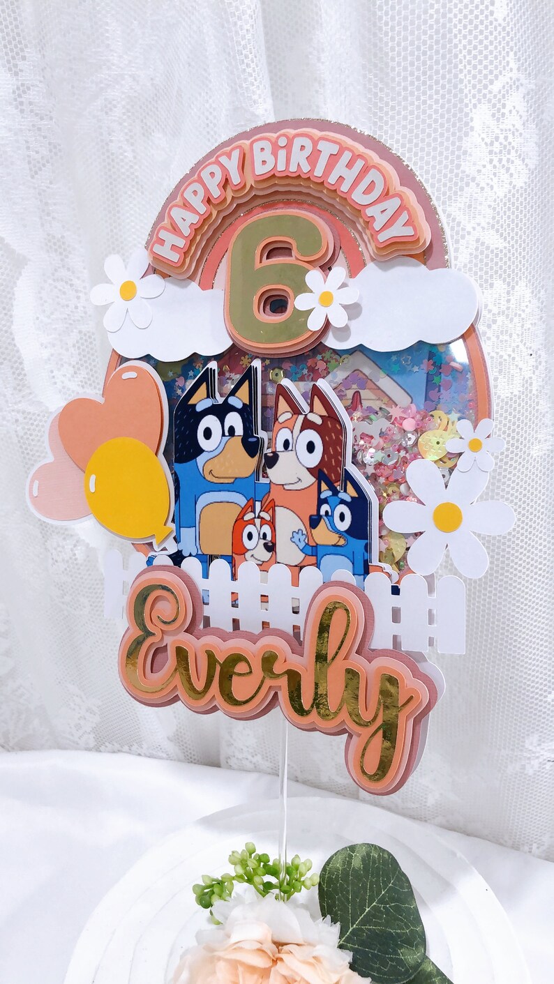 Bluey Cake Topper Bluey Shaker Cake Topper Blue Dog Cake Etsy UK