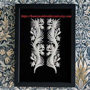 Hand Embroidered Silver Floral Wall Art,Luxury Velvet Frame Decor,Modern Floral Bullion Embroidery,Elegant Wall Hanging,Home Decoration Gift