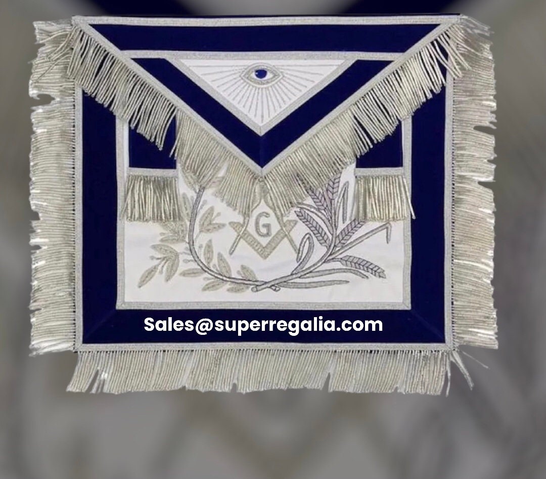 MASTER MASON Silver Embroidered Apron Square Compass With G Blue (NEW ...