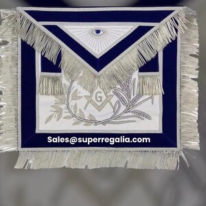 MASTER MASON Silver Embroidered Apron square compass with G Blue (NEW)