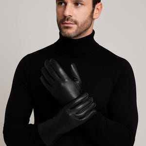 Vintage Black Sheepskin Leather Gloves: Long Cuff Gauntlet, Handmade