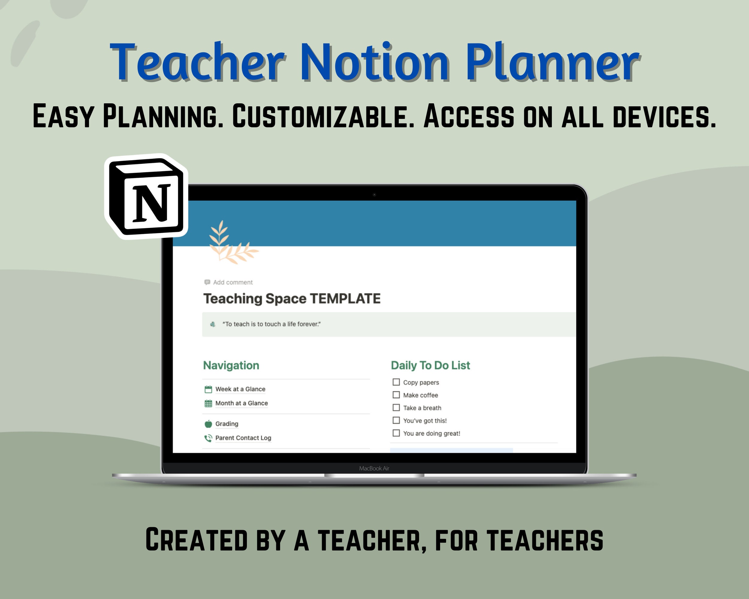 Minimalist Teacher Planner Notion / Notion Template / Teaching Etsy