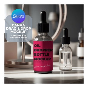 Professional Dropper Bottle Product Mockup - Amber Glass Bottle Mock Up - Complete Cosmetic Mockup -Canva Drag And Drop Mockup, Easy Mockup