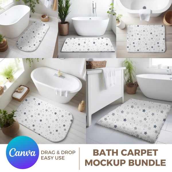 Canva Bathroom Rug Mockup | Bathroom Carpet Mockup | Rug/Carpet Canva Mockup | Drag & Drop Mockup | Easy Use Mockup | Bathroom Mockup