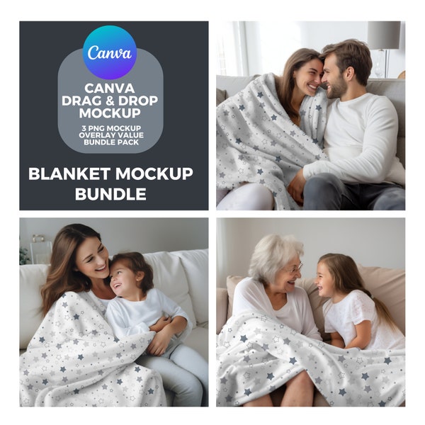 Blanket Mockups | Fleece, Sherpa, Velveteen Plush, Microfiber, Minky Blanket | Mockup Bundles | Canva Overlay | Drag and Drop Mockups