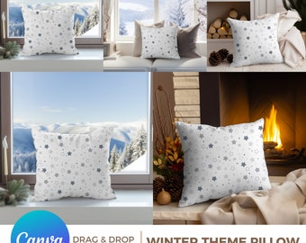Winter Theme Pillow Cover Drag&Drop Mockup Bundle, 5 Mockup, Pillow Mockup for Canva, Canva Mockup, Digital Mockup, cushion mockup