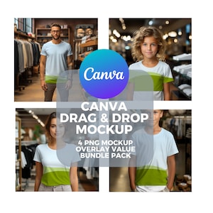 Men, Girl, Child T-shirt Mockup Bundle, Canva T-shirt Mockup, Drag&Drop Mockup, Easy Use Mockup, , Mockup Bundle, Clothes Mockup