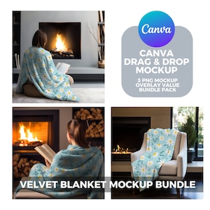 Blanket Mockups | Fleece, Sherpa, Velveteen Plush, Microfiber, Minky Blanket | Mockup Bundles | Canva Overlay | Drag and Drop Mockups