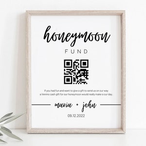 Honeymoon Fund Sign, Venmo Honeymoon Wish, Wedding Cash Gift, Minimalist, Editable Template, Instant Download