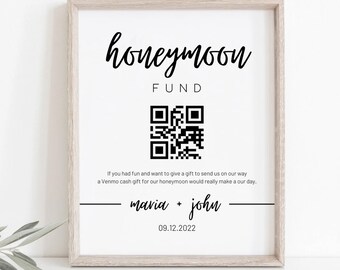 ハネムーン基金サイン、Venmoハネムーンウィッシュ、結婚祝いの現金ギフト、ミニマリスト、編集可能なテンプレート、すぐにダウンロード