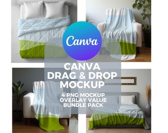 Mockups de mantas / Fleece, Sherpa, Felpa de terciopelo, Microfibra, Manta Minky / Paquetes de Mockups / Superposición de Canva / Mockups de arrastrar y soltar