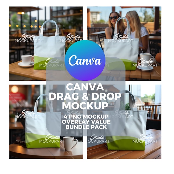 Tote Bag Mockup Bundle For Canva, Drag and Drop, Easy use, Friendly, Canvas Bag Template, Shopping Tote, Gift Bag, Digital Download