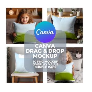 Pillow Cover Drag&Drop Mockup Bundle, 10 Mockup, Pillow Mockup pour Canva, Canva Mockup, Digital Mockup, Home Decor Mockup, coussin maquette