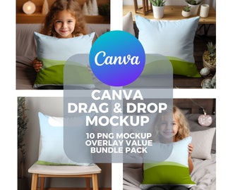Pillow Cover Drag&Drop Mockup Bundle, 10 Mockup, Pillow Mockup for Canva, Canva Mockup, Digital Mockup, Home Decor Mockup, cushion mockup