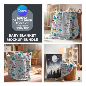 Baby Blanket Mockup Canva PNG Bundle, Ready to use template Velveteen Plush Minky Sherpa Fleece Kid Teen Girl woman Throw