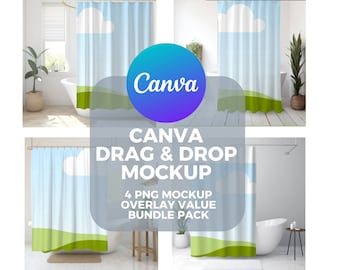 Shower Curtain Mockup | Bath Curtain Mockup | Bathroom Curtain Mockup | Shower Drape Mockup | Shower Screen Mockup | Canva Mockups