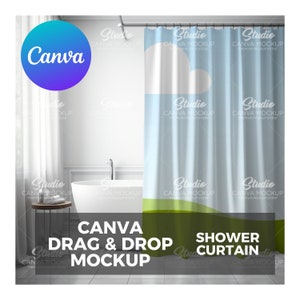 Shower Curtain Mockup | Bath Curtain Mockup | Bathroom Curtain Mockup | Shower Drape Mockup | Shower Screen Mockup | Canva Mockups