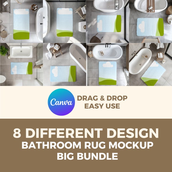 Canva Bathroom Rug Mockup | Bathroom Carpet Mockup | Rug/Carpet Canva Mockup | Drag & Drop Mockup | Easy Use Mockup | Bathroom Mockup